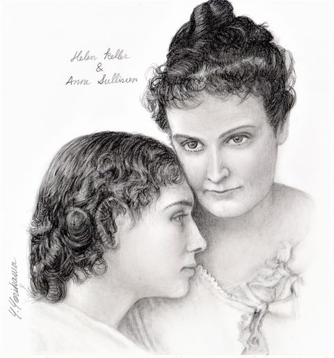 Helen Keller Anne Sullivan ヘレン ケラーとアン サリバン ネット絵師 独言の鉛筆画 Helen Keller Anne Sullivan ヘレン ケラーとアン サリバン ネット絵師 独言の鉛筆画