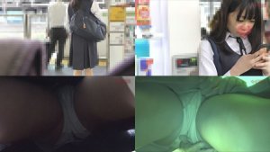 膝下丈のスカートが処女臭漂うJ●マンコを電車痴漢師が前から後ろから…