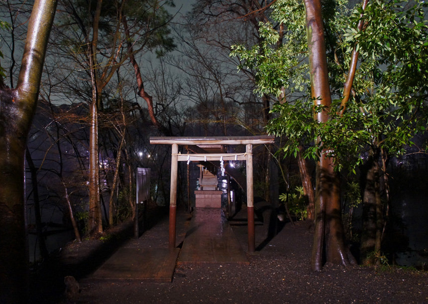夜散歩のススメ08 雨の三宝寺池と水神社 夜散歩のススメ