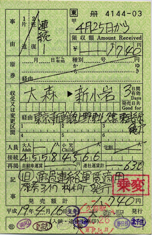 東武鉄道通過連絡乗車券9 : タカタカB 「一枚のキップから」