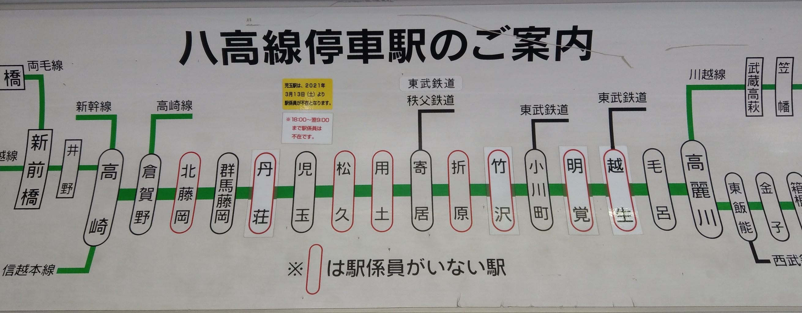 鉄道　運転関係路線図　八高線 八高線 わかりやすい路線図/地形マップと駅一覧 (JR東日本) - 駅