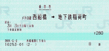 メトロ線西船橋⇒地下鉄稲荷町 2019.-3.-3