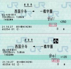 西国分寺→一橋学園 経由:中央東・国分寺 割引