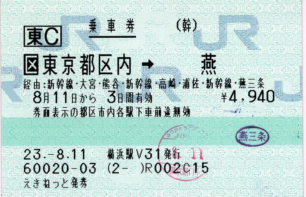 えきねっと発券による東京都区内⇒燕間のマルス券 2 : タカタカ