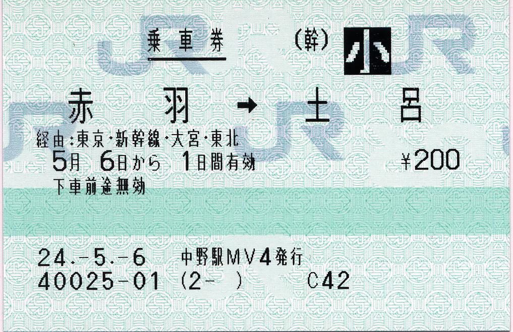 赤羽⇒土呂間の新幹線経由の乗車券 : タカタカB 「一枚のキップから」