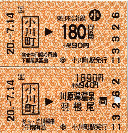 社)小川町駅のJR券 : タカタカB 「一枚のキップから」