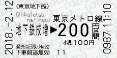 地下鉄成増⇒東京メトロ200円 2018.-2.12