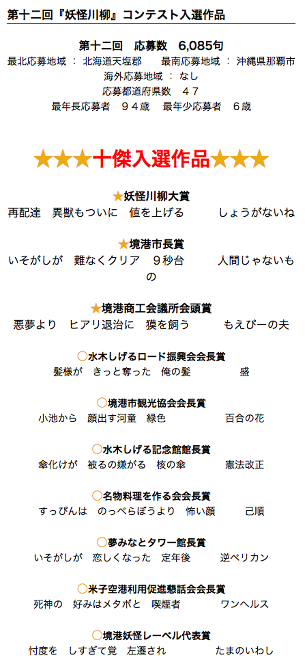 第12回 妖怪川柳 コンテストの入選作品が発表されました 水木しげるロード 妖怪神社スタッフのブログ 第12回 妖怪川柳 コンテストの入選作品が発表されました 水木しげるロード 妖怪神社スタッフのブログ