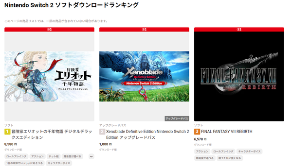 ゼノブレイドDE Switch2Edition、Switch2ランキングに入ってくるのサムネイル