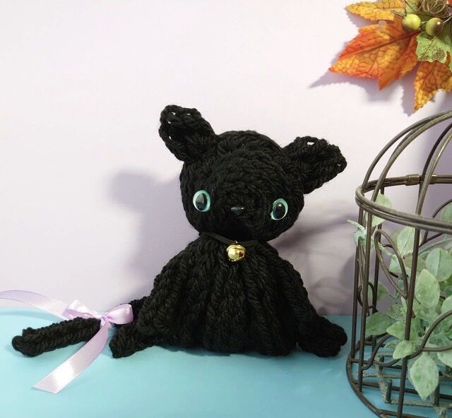 指編みでハロウィン 黒ネコちゃんのあみぐるみ 1 : ゆび編みの妖精ちゃんち