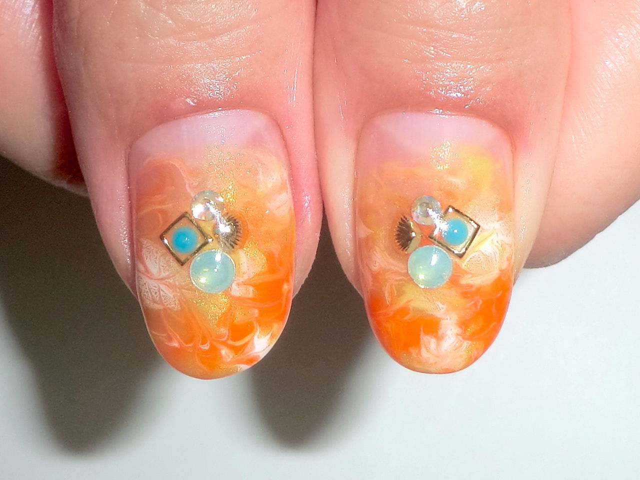 オレンジマーブルグラデネイル Yucca Nail ネイルデザイン集