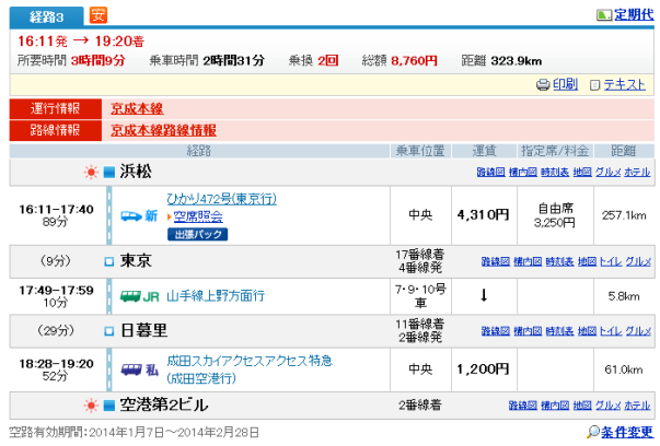 浜松→成田 京成普通