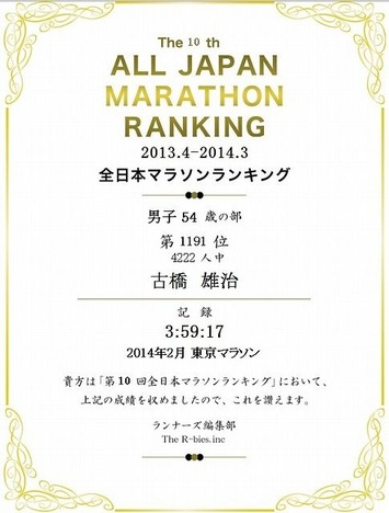 54歳中　マラソン記録証