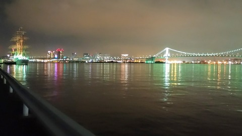 豊海水産埠頭から見えるレインボーブリッジ