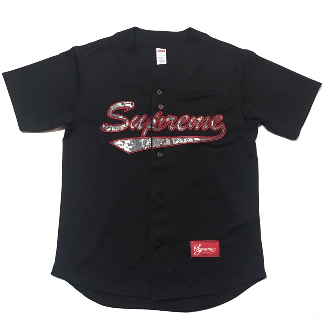 Supreme スネーク ベースボールシャツ｜Snake Script Logo Baseball Jersey・17FW : KURO