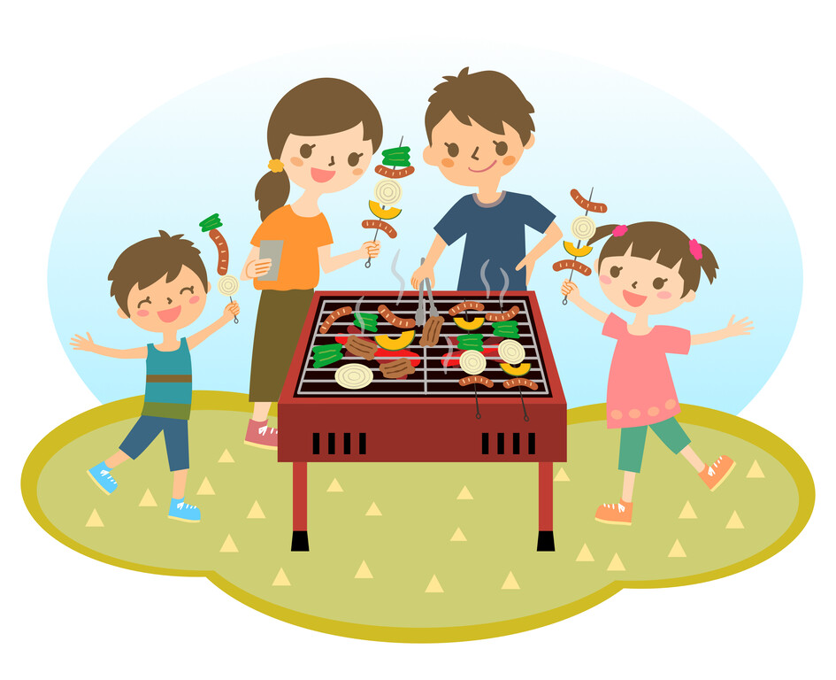 家族バーベキューのイラスト ユックリッピ 絵本の木 ビオトープ