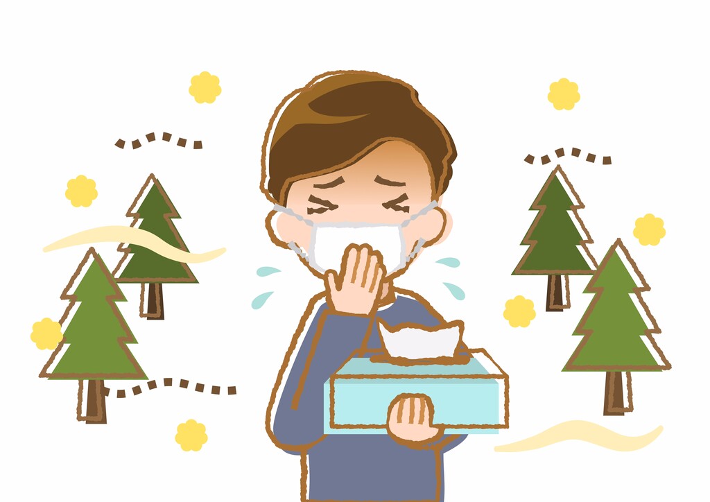 花粉症の人のイラスト 手描き風 ユックリッピ 絵本の木 ビオトープ