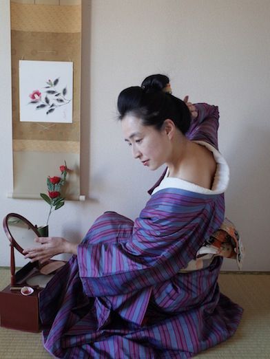 74 紫色に見える灰桃青の滝縞銘仙 : 気軽に楽しく美しく・銘仙の