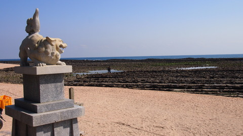 海を睨む狛犬