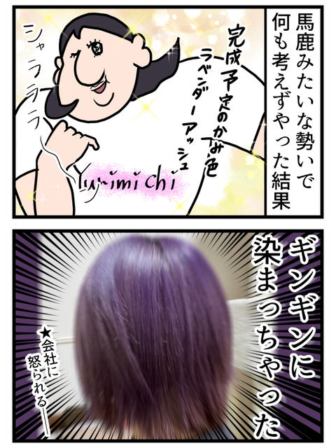 初めてのカラーバター使ったら染まりすぎてナス化3