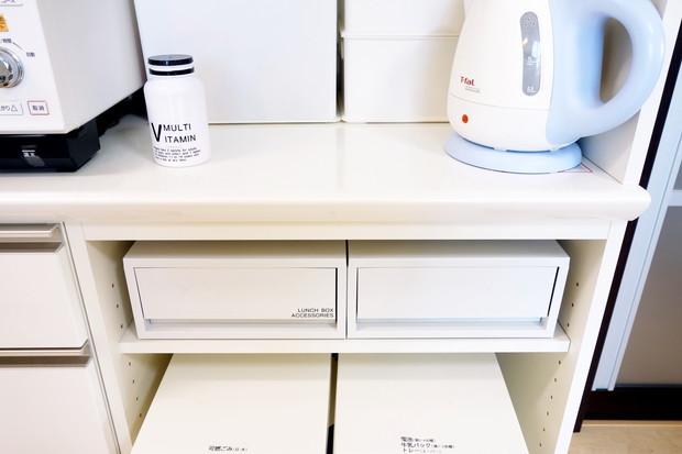 パモウナ・ゴミ箱上・無印･ポリプロピレンケース・引出式・浅型・ホワイトグレー②