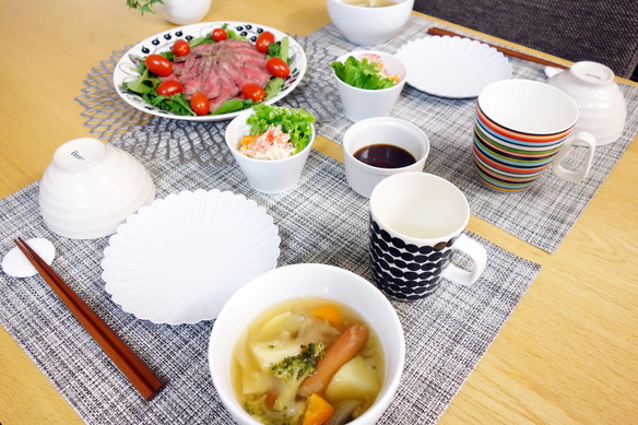 おうちごはん・ローストビーフ・チルウィッチ・ミニバスケットウィーブ・ダリア①