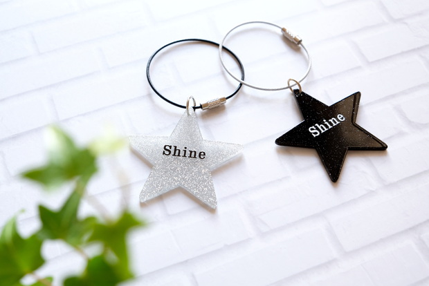 ダイソー・キーホルダー(ワイヤーリング、モノトーン、スター)①