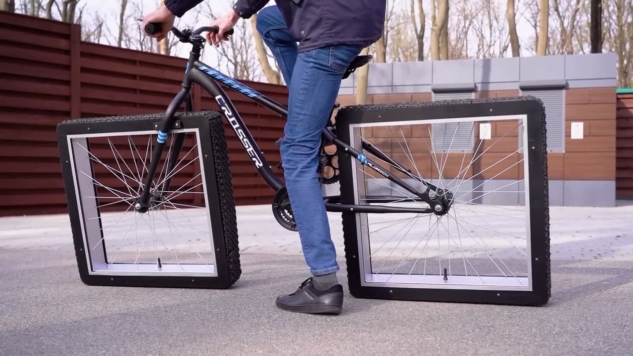 自転車　無限軌道　四角いタイヤ