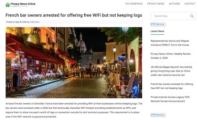 フランス　Wi-Fi　無線　インターネット　テロリズム対策法