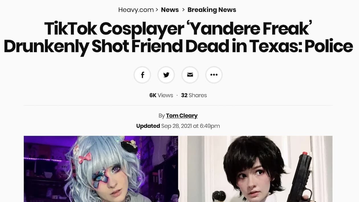 ヤンデレフリーク アメリカ TikTok コスプレ コスプレイヤー yandere.freak