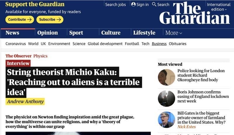理論物理学者 ミチオ・カク 地球外生命体 エイリアン 宇宙人