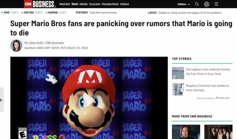 マリオ 任天堂 マリオ死亡 CNN