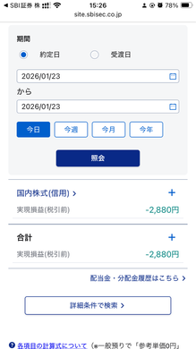 1月23日　デイトレ結果　-2880円　負け負け