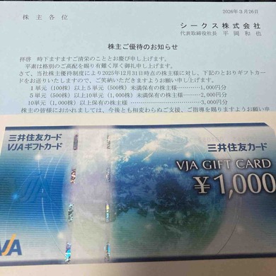 シークス（7613）から株主優待が届きました