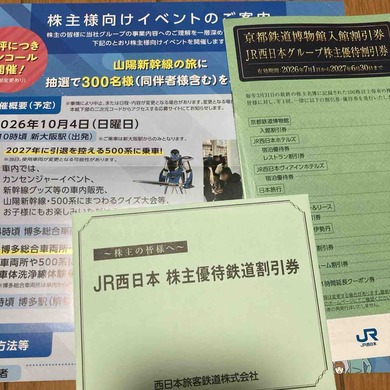 西日本旅客鉄道（9021）から株主優待が届きました