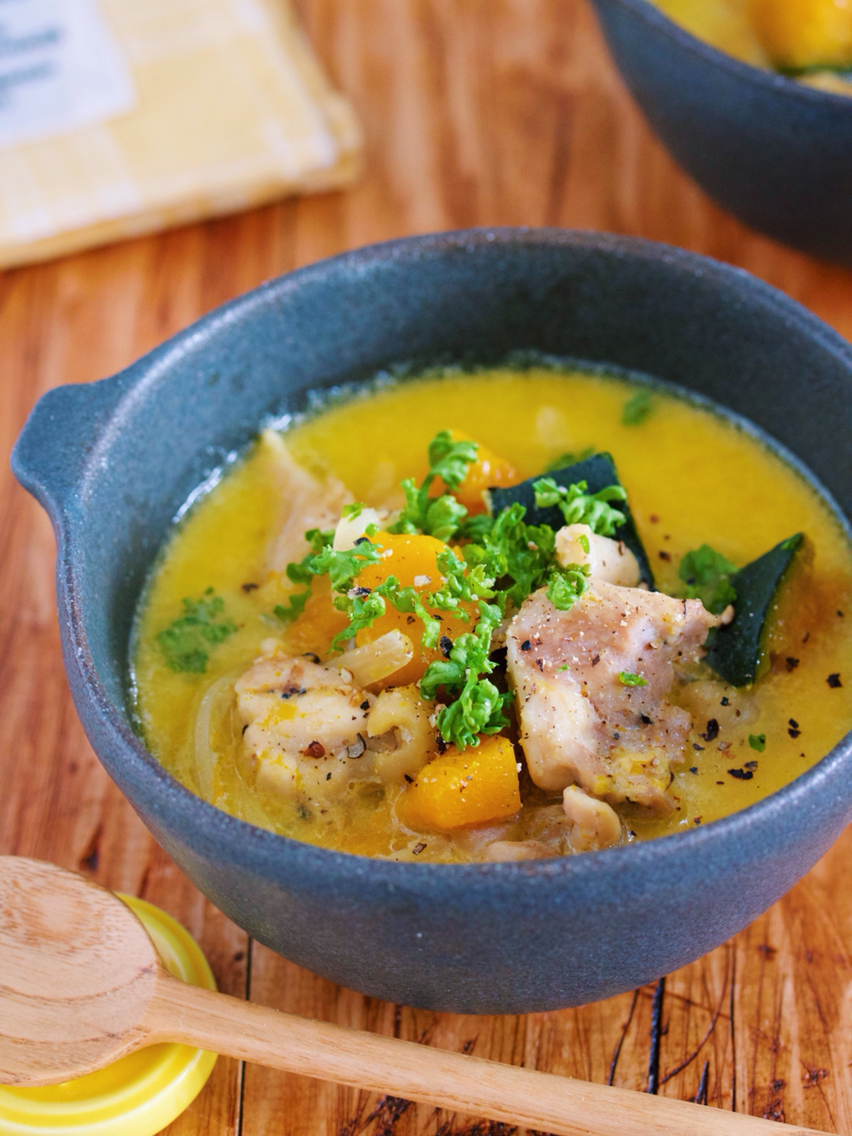 重ねて煮るだけ7分 ご飯にもパンにも合わせやすい チキンとかぼちゃのコクうま 豆乳スープ レシピ訂正のお詫び 作り置き スピードおかず De おうちバル Yuu S Stylish Bar Powered By ライブドアブログ