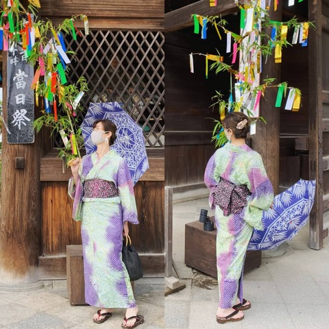 有松絞り浴衣で京都へ 七夕の北野天満宮 : 四十代で楽しむ普段着物
