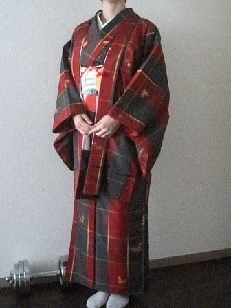 [希少]赤 大島紬 着物 ·羽織アンサンブル hitotoki_tt1479b