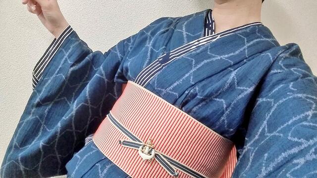 コーデ2日分 蜜柑色単衣と紺色サマーウール : 四十代で楽しむ普段着物