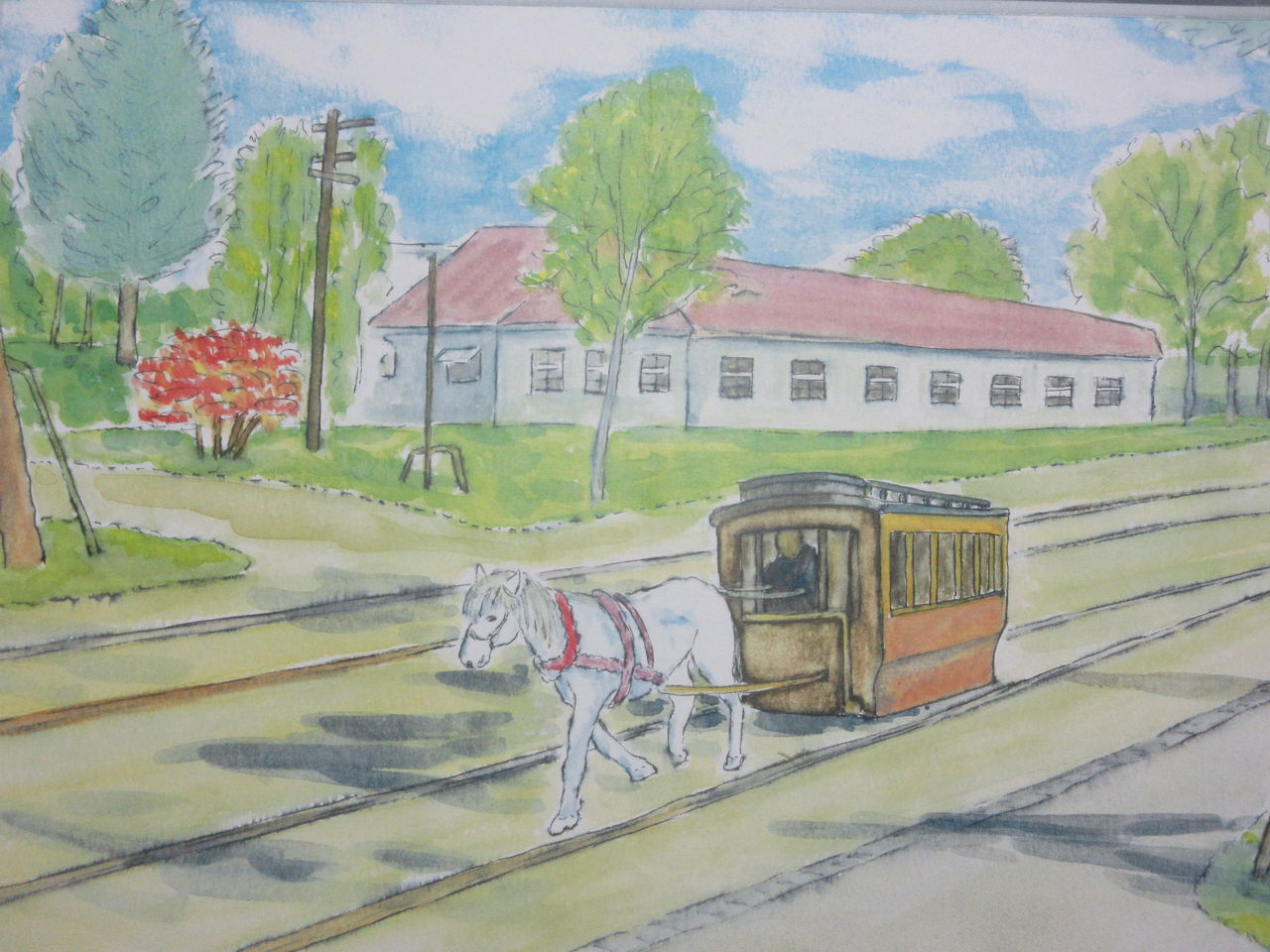 馬車鉄道 北海道開拓の村にて 文人の描いた寛ぎの水彩画