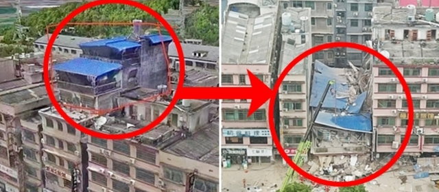 中国のマンション、突然倒壊 上階には違法建築物があった