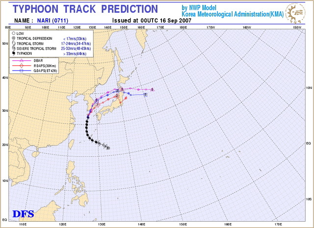 韓国の台風進路予想