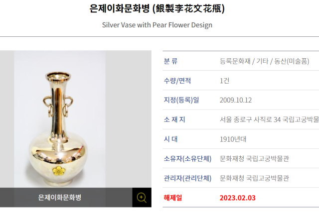 『小林』が作った花瓶、韓国が文化財指定していた
