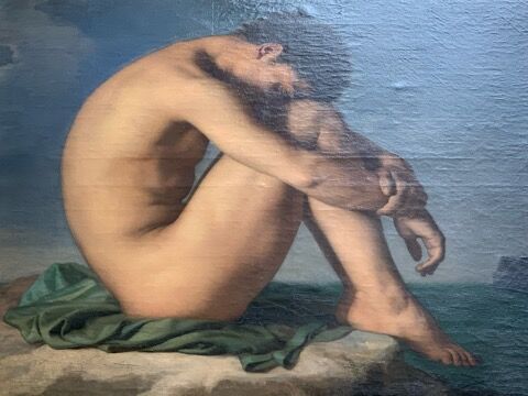 海辺に座る裸体の青年 ルーブル美術館 印刷絵画 額入り