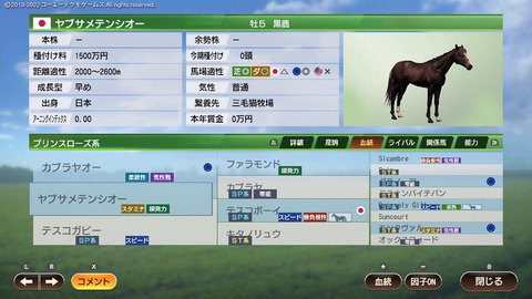 種牡馬入り ヤブサメテンシオー