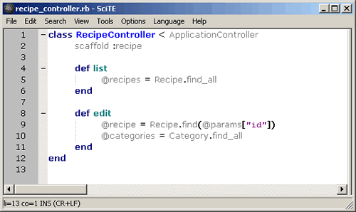 the Recipe controller's new edit method