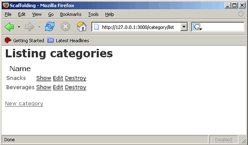 a listing of all categories