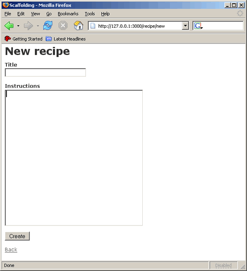 creating a new recipe page