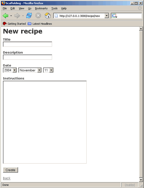 a new recipe page with the new fields