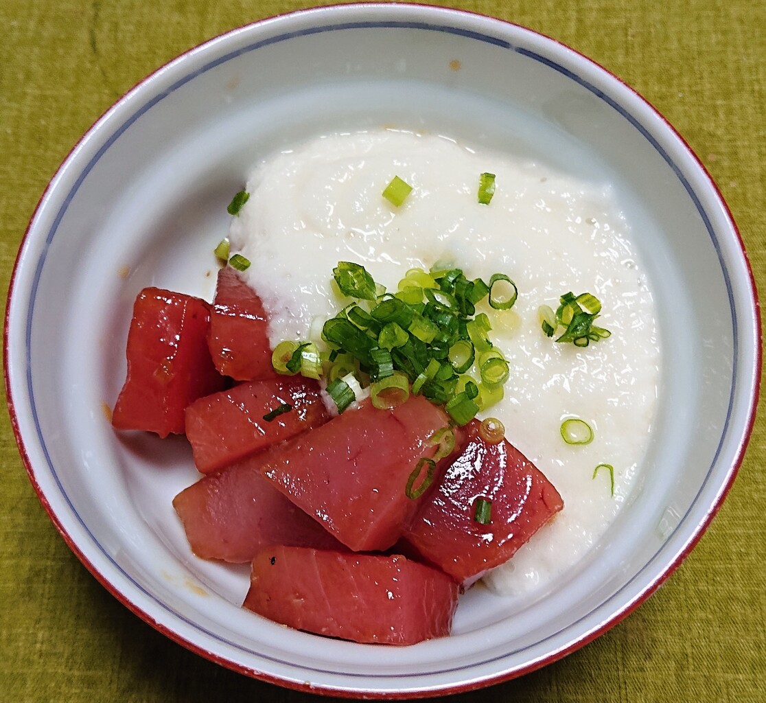 漬けマグロの山かけ 菜花と舞茸のわさび海苔和え ぶつぶつもぐもぐ 日々の食生活とか云々